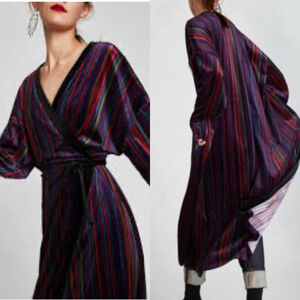 Zara Velvet Striped Wrap Midi Dress